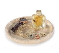 Real Luxurious Natural 10" Round Beige Travertine Marble Tray for Home Decor for Bathroom/Kitchen/Vanity/Dresser Non-Resin (Travertine, 10")