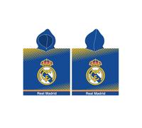 Real Madrid 100% Cotton Hooded Towel Poncho for Kids - Official Crest, Blue with Yellow, 55x110 cm