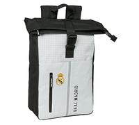Real Madrid 1st Team 24/25 Backpack with Flap for 15.6 Inch Laptop, Ideal for Various Ages, Comfortable and Versatile, Quality and Strength, 28 x 13 x 42 cm, White/Grey,