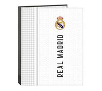 Real Madrid 1st Team 24/25 - Folder with 4 Rings, Ideal for Children of Different Ages, Comfortable and Versatile, Quality and Resistance, 26.5 x 33 cm, White/Grey, White/Grey, Estándar, Casual