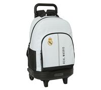 Real Madrid 1st Team 24/25 - Large Backpack with Wheels, Compact, Removable, Ideal for Children of Different Ages, Comfortable and Versatile, Quality and Resistance, 33 x 22 x 45 cm, White/Grey,