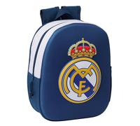 Safta Real Madrid 3D School Backpack, with 3D Design, Adaptable to Cart, Ideal for Children of Different Ages, Comfortable and Versatile, Quality and Resistance, 27 x 10 x 33 cm, Black/White, M