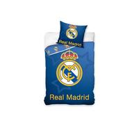 Real Madrid CF Crown Logo Football Themd Single 100% Cotton Reversible Duvet Cover and Pillowcase Set for Boys Teenagers Sport Fans in Blue (RM-1031)