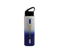 Real Madrid Fade Aluminium Water Bottle 750ml - Official Licensed, Removable Lid with Spout & Straw (White/Blue/Yellow)