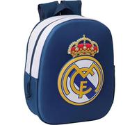 Safta Real Madrid 3D School Backpack, with 3D Design, Adaptable to Cart, Ideal for Children of Different Ages, Comfortable and Versatile, Quality and Resistance, 27 x 10 x 33 cm, Black/White, M