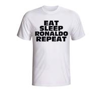 Real Madrid Men's Eat Sleep Ronaldo Repeat T-Shirt in White | Size: Large Real Madrid White L