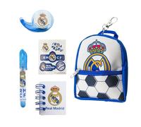 Real Madrid Mini Stationery Set, Includes 1 Mini Pen, Mini Backpack, Mini Notebook, Stickers and Mini Washi Tape, Gift Stationery Set for Children
