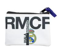 Real Madrid Rectangular Fabric Purse - HALA Madrid Model 2025 - Official Product - 13 x 9 cm - Zip Closure - Ideal for Children and Young People, white, Purses