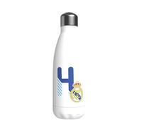 Real Madrid - Stainless Steel Water Bottle, Airtight Closure, with Letter H Design in Blue, 550 ml, White, Official Product (CyP Brands)