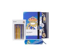 Real Madrid Stationary Set Pencil Case Notebook Stickers Pens in Blue Real Madrid Blue