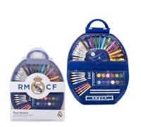Real Madrid Stationery Set, Complete School Case for Children, with Felt Tip Pens, Colouring Pencils and Official Accessories, White for Drawing and Colouring, 50 Pieces, Real Madrid, 41.0 x 58.0 x