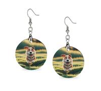 Real Maji Dog Running Wooden Earrings for Women, Vintage Elegant Wood Jewelry, Lightweight Earrings for Wedding, Party, Everyday Jewelry Gift, Circular, Wood, wood