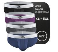 Real Men Ares-Accent Low Rise Bikini Briefs 1-3-6-Pack with ABCD Pouch XS-5XL, 4 Pack: Black, Grey, Blue, Wine, M