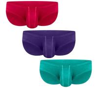 Real Men Ares-Accent Low-Rise Pouch Bikini Brief - 1, 3, 6 Pack with Size ABCD Pouch XS - 5XL, 3 Pack- Emerald/Red/Purple, S