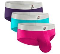 Real Men Ares-Accent Low-Rise Pouch Bikini Brief - 1, 3, 6 Pack with Size ABCD Pouch XS - 5XL, 3 Pack Purple/Pink/Turquiose, XS