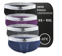 Real Men Ares-Accent Low-Rise Pouch Bikini Brief - 1, 3, 6 Pack with Size ABCD Pouch XS - 5XL, 4 Pack- Black/Gray/Blue/Wineberry, M