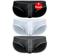 Real Men Ares-Accent Low-Rise Pouch Bikini Brief - 1, 3, 6 Pack with Size ABCD Pouch XS - 5XL, B Pouch 3 Pack- Black White Grey, L