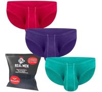 Real Men Ares-Accent Low-Rise Pouch Bikini Brief - 1, 3, 6 Pack with Size ABCD Pouch XS - 5XL, D Pouch 3 Pack Emerald Purple Red, M