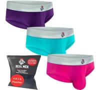 Real Men Ares-Accent Low-Rise Pouch Bikini Brief - 1, 3, 6 Pack with Size ABCD Pouch XS - 5XL, D Pouch No Fly 3 Pack Purple Pink Turquiose, M
