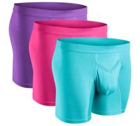 Real Men Boxer Brief Modal 7 Inch Inseam 3 Pack D Pouch V Fly Purple Pink Turquoise SML, Small, D Pouch V Fly 3 Pk 7 Inch Purple Pink Turquiose, S
