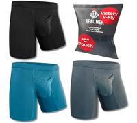 Real Men Bulge Enhancing Pouch Underwear for Men - 1, 3 and 6 Pack Set - Modal Boxer Briefs ABCD Pouch, 3pk 7in Black/Cyan/Gray V-fly, S