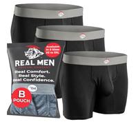 Real Men Bulge Enhancing Pouch Underwear for Men - 1, 3 and 6 Pack Set - Modal Boxer Briefs ABCD Pouch, 3pk 7in Black, L