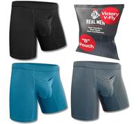 Real Men Bulge Enhancing Pouch Underwear for Men - 1 or 3 Pack Set - Modal Boxer Briefs with Size D Pouch, B Pouch 7 Inch 3 Pack- Black Blue Grey Vfly, L