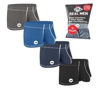 Real Men Bulge Enhancing Pouch Underwear for Men - 1 or 4 Pack Nylon 3 Inches- Ice Silk Mens Boxer Briefs ABCD Pouches XS-5XL, 4pk 3in Black/Dark Blue/Gray/Light Blue, L