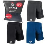 Real Men Bulge Enhancing Pouch Underwear for Men - 1 or 4 Pack Set 6-7 Inch- Ice Silk Mens Boxer Briefs with Size D Pouch, D Pouch 3 Pack- Black Blue Grey, L