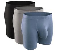 Real Men Bulge Enhancing Pouch Underwear for Men - 1 or 4 Pack Set 6-7 Inch- Ice Silk Mens Boxer Briefs with Size D Pouch, B Pouch 3 Pack- Black Blue Grey, M