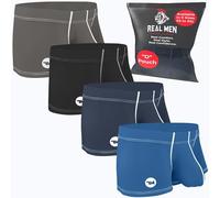 Real Men Bulge Enhancing Underwear for Men - 1 or 4 Pack Set - Ice Silk Mens Boxer Briefs with Size B & D Pouch, D Pouch 4 Pack- Dark Blue Light Blue Black Grey, L