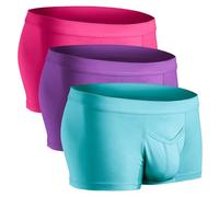Real Men Bulge Enhancing Underwear - Modal Boxer Briefs with ABCD Pouch, B Pouch V Fly - 3 Pack Set - Purple, Pink, Turquoise, S