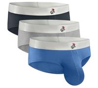 Real Men Bulge Enhancing Underwear - Modal Boxer Briefs with ABCD Pouch, C Pouch - 3 Pack Set - Blue, Gunmetal Gray, Heather Gray - M