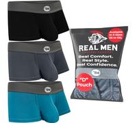Real Men Bulge Enhancing Underwear - Modal Boxer Briefs with Size D Pouch, 3in, 3 Pack - Black, Blue, Grey, XS