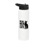 Real Men Cuddle Cats! Funny Kitten Design for Cat Dad Stainless Steel Insulated Water Bottle