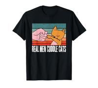 Real Men Cuddle Cats Tee Mens Cat Daddy Dad Vintage Retro T-Shirt