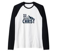 Real Men Follow Christ Mountain Faith Inspiration Raglan Baseball Tee, Men, Black/White, L