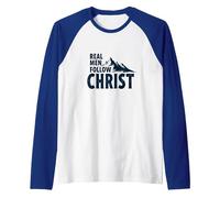 Real Men Follow Christ Mountain Faith Inspiration Raglan Baseball Tee, Men, Royal Blue/White, L