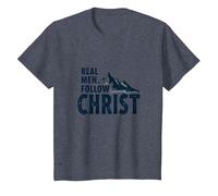 Real Men Follow Christ Mountain Faith Inspiration T-Shirt, Kids, Heather Blue, 6 Years