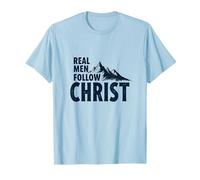 Real Men Follow Christ Mountain Faith Inspiration T-Shirt, Men, Baby Blue, 3XL