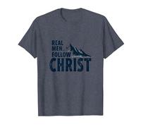 Real Men Follow Christ Mountain Faith Inspiration T-Shirt, Men, Heather Blue, XL