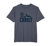 Real Men Follow Christ Mountain Faith Inspiration T-Shirt, Men's Big and Tall, Heather Blue, 4X Tall