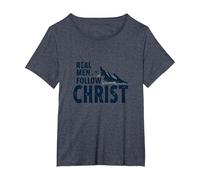 Real Men Follow Christ Mountain Faith Inspiration T-Shirt, Women's Plus, Heather Blue, 5X