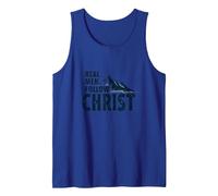 Real Men Follow Christ Mountain Faith Inspiration Tank Top, Men, Royal Blue, M