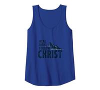 Real Men Follow Christ Mountain Faith Inspiration Tank Top, Women, Royal Blue, XL