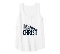 Real Men Follow Christ Mountain Faith Inspiration Tank Top, Women, White, S