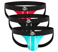 Real Men Nylon Mesh Jockstrap 3 Pack with ABCD Pouch - Black/Light Blue/Red, 3 Pack - Black/Light Blue/Red, L