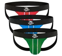 Real Men Nylon Mesh Jockstrap 3 Pack with ABCD Pouch - Black/Light Blue/Red, 3 Pack - Green/Red/Blue, L