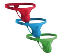 Real Men Nylon Mesh & Modal Thongs 3 Pack with ABCD Pouch - XS to XL Waist Size, 3 Pack - Green/Red/Blue, L