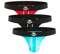 Real Men Nylon Mesh & Modal Thongs - ABCD Custom Pouch Size - Waist XS-5XL, 3 Pack - Black/Light Blue/Red, L